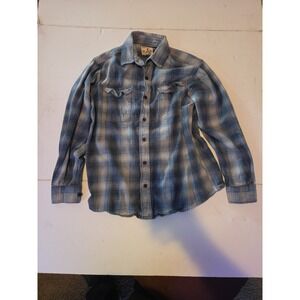 Men's Red Head Button Down Pocket Plaid Multicolored Flannel Shirt Size Med